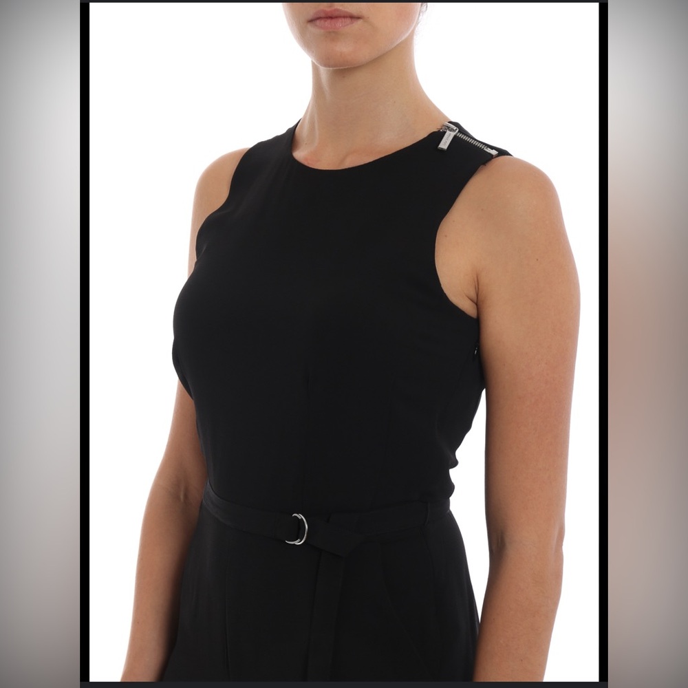 Michael Kors Sleeveless Black Midi Dress Belted Shoulder Zipper size XL - Picture 3 of 10